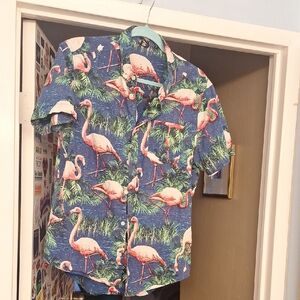 Flamingo Print Short Sleeve Shirt